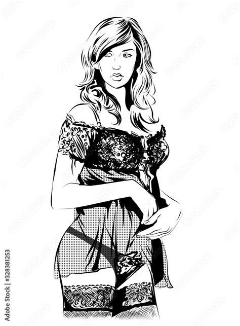 Beautiful Woman In Sexy Lingerie Freehand Drawing Vector Illustration Stock Vector Adobe Stock