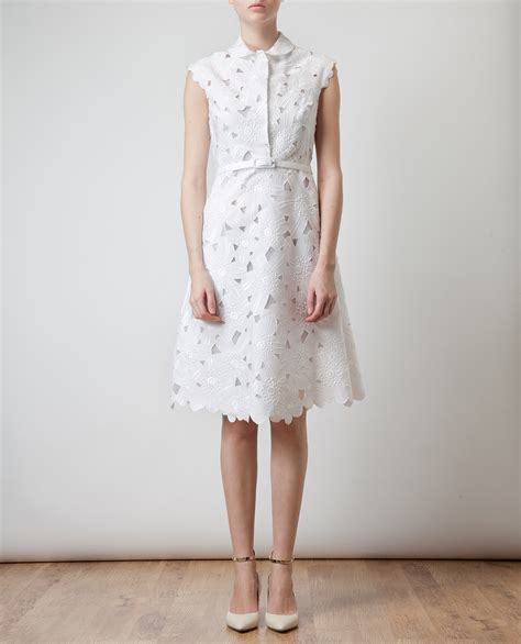 Valentino Belted Silk And Floral Macramé Lace Dress In White Lyst