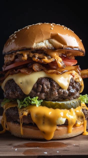 Premium Photo A Double Cheeseburger With Bacon Cheese And Bacon On Top