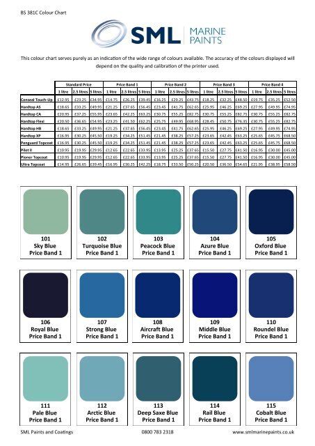 Bs381c Colour Chart Sml Marine Paints