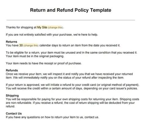Return Policy Templates Word Excel Samples