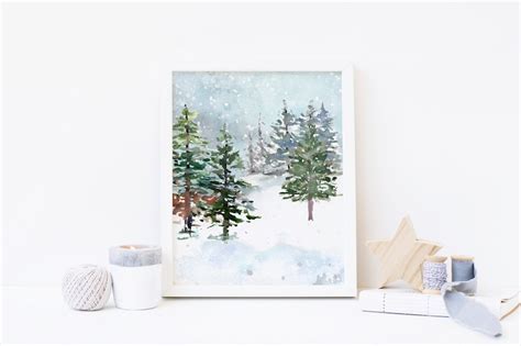 Watercolor Tree Printable Art Print Winter Christmas Tree Etsy