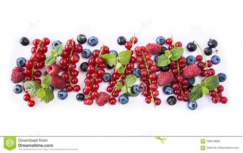 Mix Berries Isolated On A White Ripe Blueberries Red Currants Black