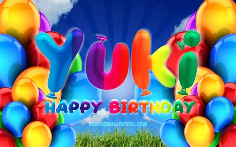 Download Wallpapers Yuki Happy Birthday 4k Cloudy Sky Background