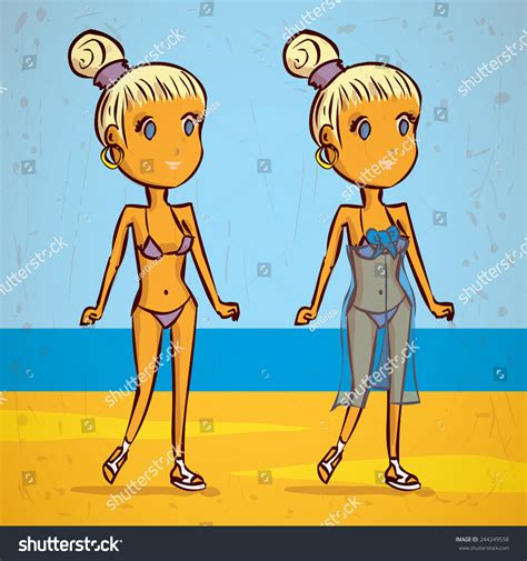 Two Blonde Girls Bikinis Sarongs On Vector De Stock Libre De Regalías 244249558 Shutterstock