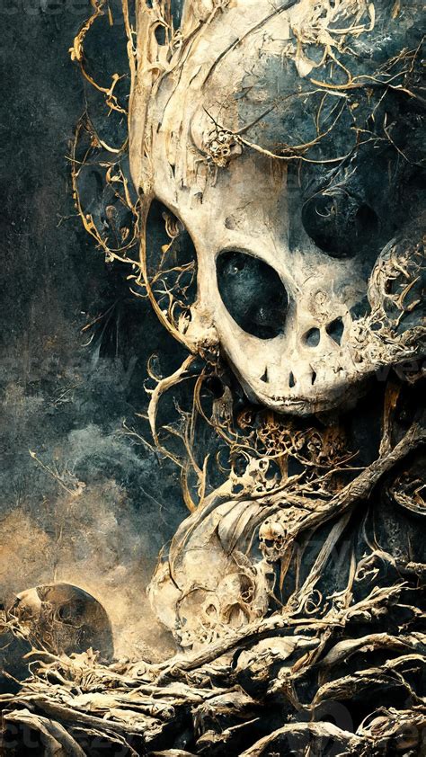 Gothic Horror Dark Scene With Skull Bones And Skeleton Abstract