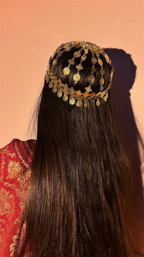 Arabian Headpiece Coin Net Kuwait Qatar Dubai Gold Saudi Head Jewellery Hair Gulf Emirati