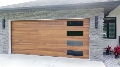 Beautiful Cedar Planks Garage Door With Tinted Glass