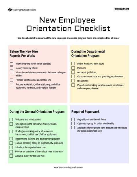 New Hire Orientation Checklist Template Word