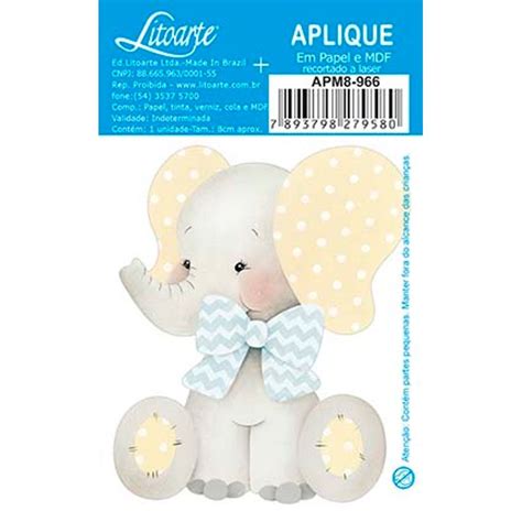 Aplique Decoupage Elefante Bebê Menino Apm8 966 Em Papel E Mdf 8cm