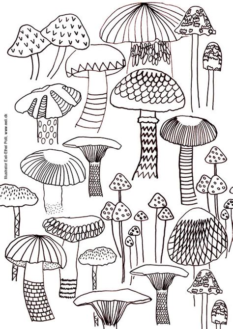 The owls were such fun to draw with each set of eyes determining their little characters. mushroom coloring sheets nature mushrooms instant printable