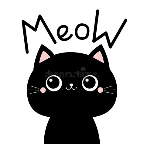 Black Cat Meow Lettering Text Cute Cartoon Funny Character Kawaii