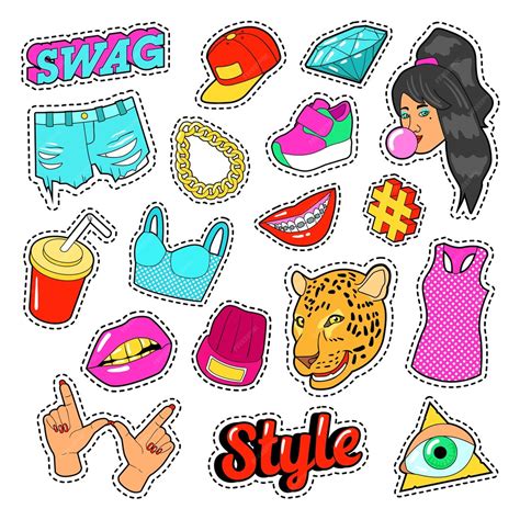 Premium Vector Swag Fashion Elements With Hands Lips And Clothes For