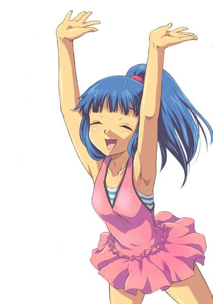 Safebooru Alternate Costume Armpits Arms Up Blue Hair Closed Eyes Hikari Pokemon Josei