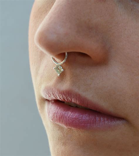 Delicate Silver Septum Piercing Spiral Jewelry Helix Etsy