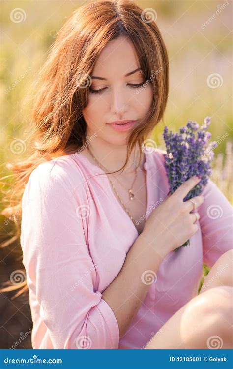 Beautiful Girl On The Lavender Field Stock Image Image Of Outdoor Happy 42185601
