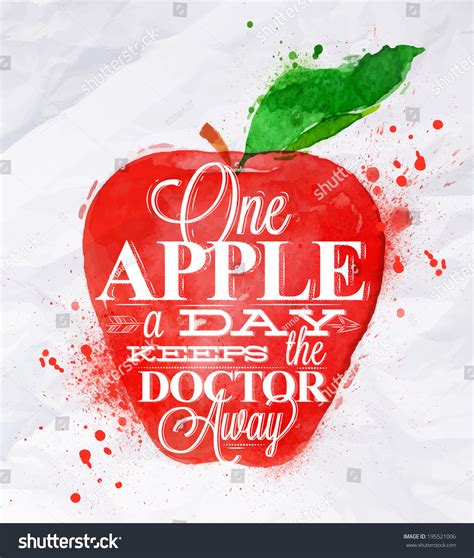 Poster With Red Watercolor Apple Lettering One Apple A Day Keeps The Doctor Away Stock Vector