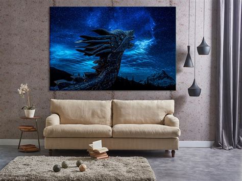 Fantasy Dragon Canvas Fantasy Dragon Wall Art Print Blue Etsy