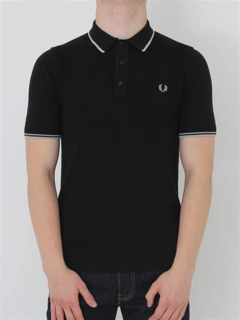 Fred Perry Tipped Knitted Polo Shirt In Black Northern Threads