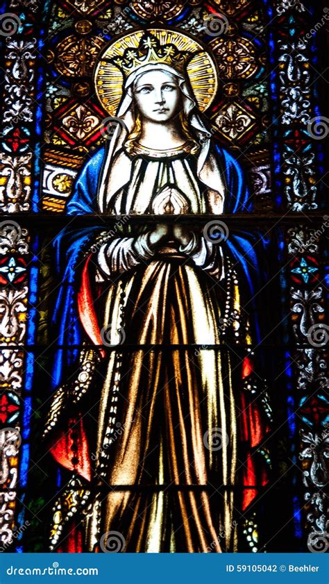 Virgin Mary Stained Glass Window Stock Photo Image Of Catholic