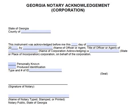 Free Georgia Notary Acknowledgement Corporation Pdf Word