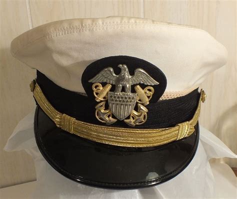Us Navy Military Officers White Service Cap W Device Made By Bancroft 7