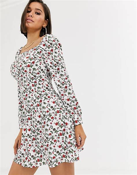 Missguided Milkmaid Button Through Dress In Ditsy Floral Asos