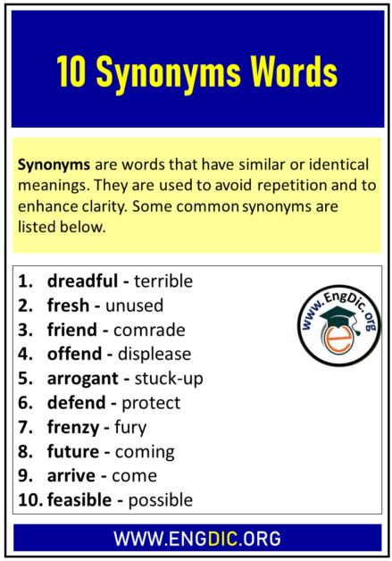 10 synonyms words list engdic