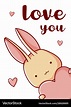 Cute bunny with heart cartoon kawaii love you Vector Image