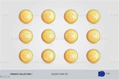 Golden Coins Realistic Golden Euro Coins Set Isolated Objects On