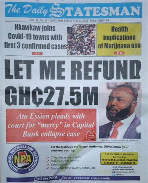 Todays Newspaper Front Pages Friday May 22 2020 Bbc Ghana Reports