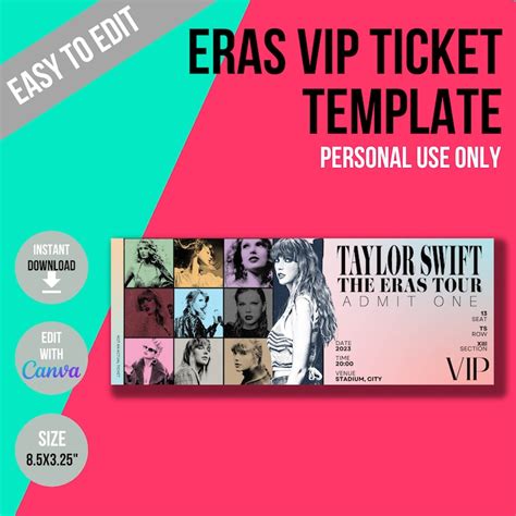 Taylor Swift Eras Tour Vip Ticket Template Taylor Swift Eras Etsy