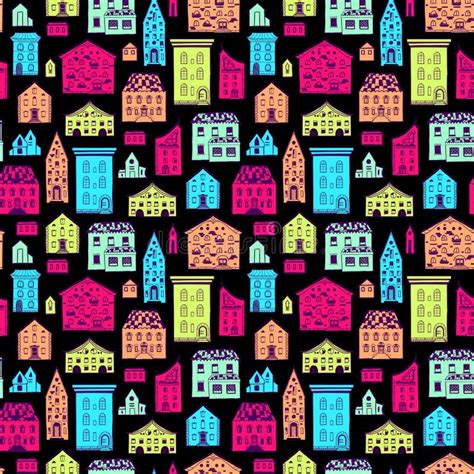 Seamless Pattern Color Houses 05 Stock Vector Illustration Of