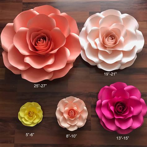 Paper Flowers Pdf Combo Of 5 Sizes Rose Paper Flower Template Printable