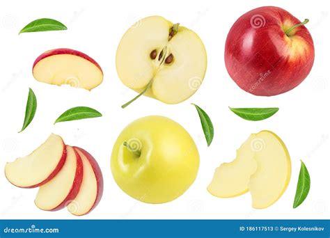 Red Apple And Yellow With Slices Isolated On White Background Top View