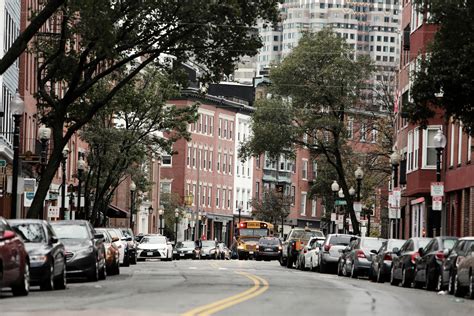 Streets Lined With Cars In Boston Massachusetts Image Free Stock