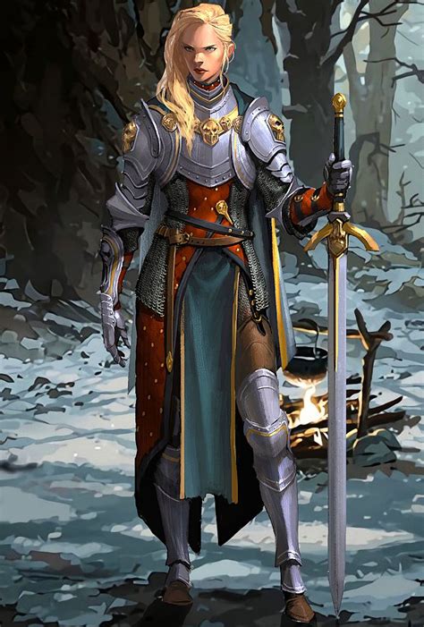 F Paladin Plate Armor Cloak Gauntlets Greatsword Dagger Female Campsite