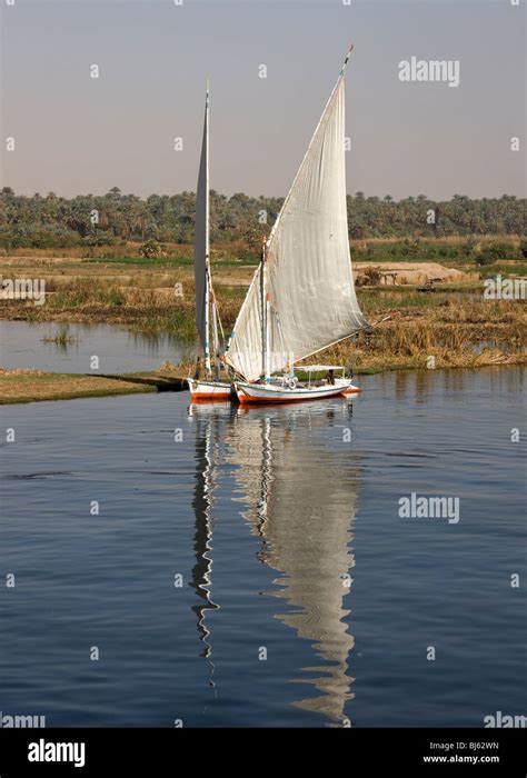 Feluccas Tied Up Along The Bank Of The River Nile Hi Res Stock