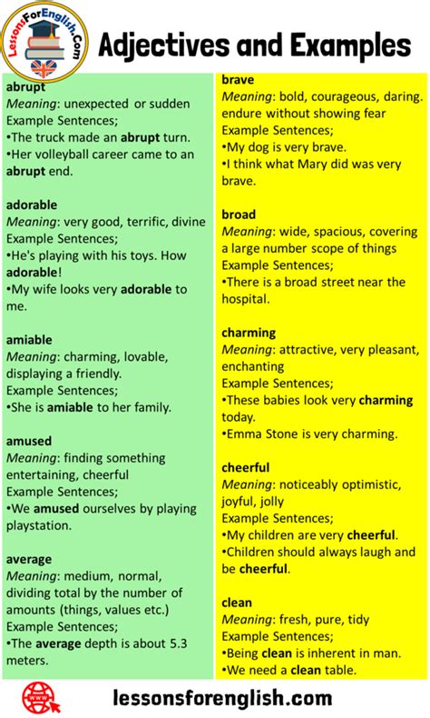 60 Most Common Adjectives Meanings And Example Sentences Artofit