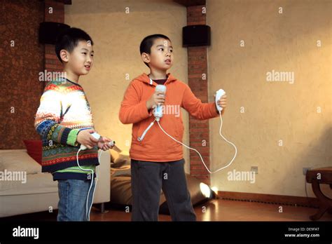 Two Boys Playing Games Stock Photo Royalty Free Image 60445920 Alamy