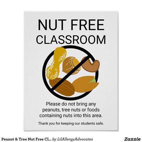 Peanut And Tree Nut Free Classroom School Sign Poster Nutfree