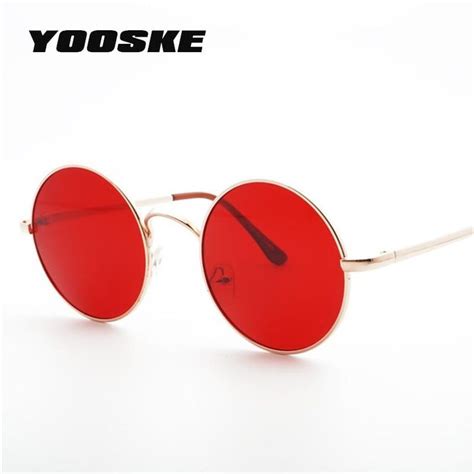 Yooske Metal Round Sunglasses Men Women Personality Black Big Red Sun Round Sunglasses Men