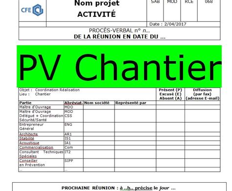 Exemple De Modèle Pv Chantier Travaux Publiques Cours Génie Civil