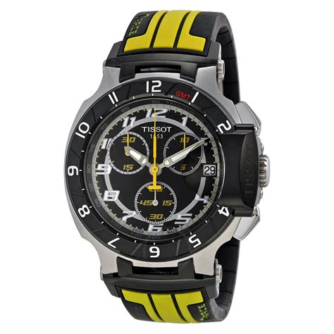 tissot t race chronograph black dial black and yellow rubber men s watch t0484172705713 t race