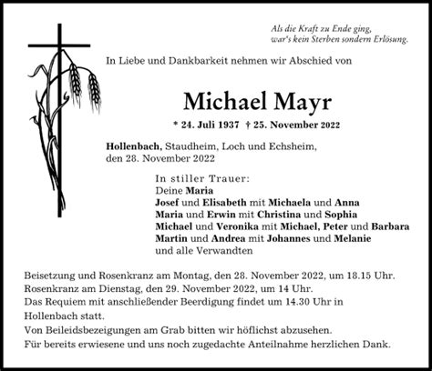 Traueranzeigen Von Michael Mayr Augsburger Allgemeine Zeitung