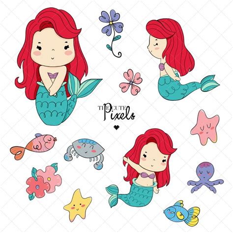 Little Mermaid Clipart Princess Ariel Clipart Cute Princess Etsy