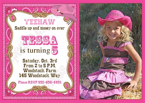 Diy Cowgirl Birthday Printable Party Photo Invitation Pink Brown Need