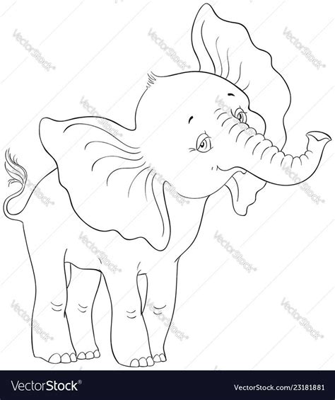 Cute Cartoon Baby Elephant Coloring Page Vector Image On VectorStock