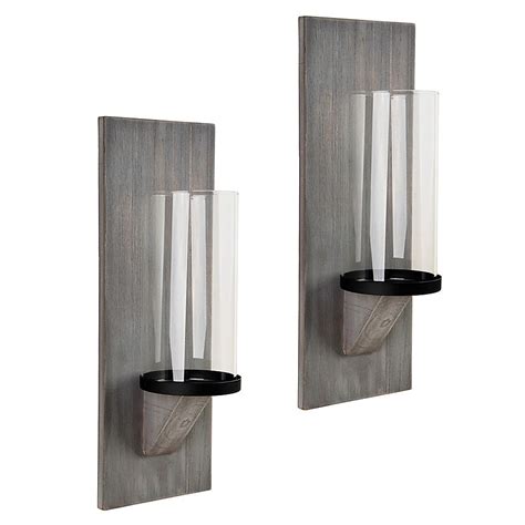 Heritage Home Grey Wash Wood Wall Sconce Candle Holders Set Of 2