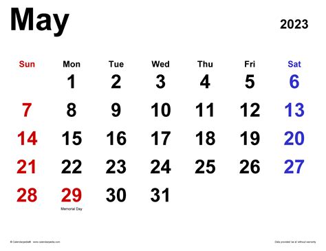 May 2023 Calendar Templates For Word Excel And Pdf